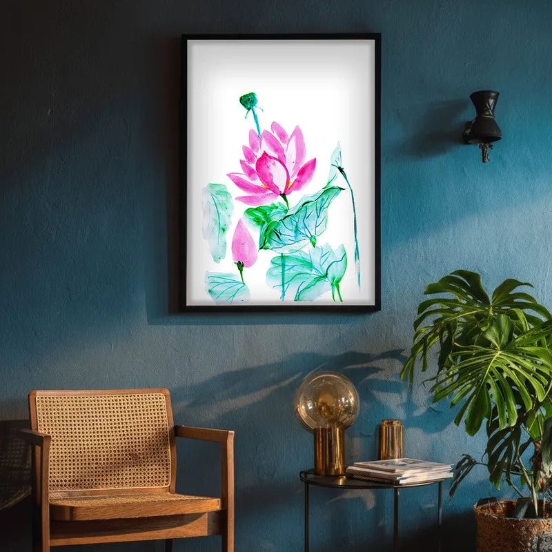 Lotus Brushstrokes Archival Paper Wall Art With Frame media 5