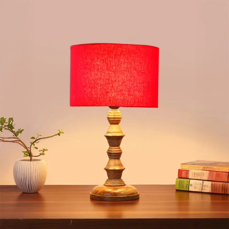 Cotin I Timber Wooden Table Lamp - Red,Brown media 2
