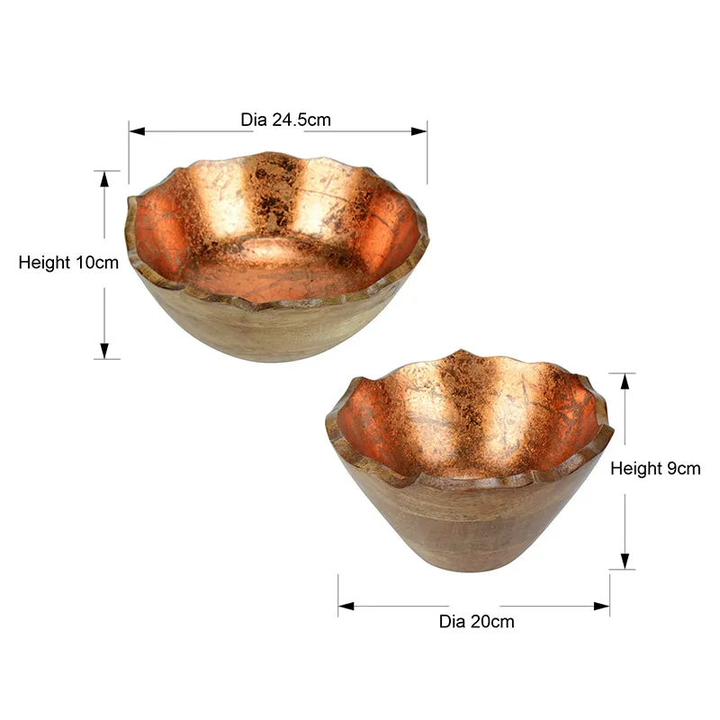 Reflective Grain Copper Foiled Wood Bowl (1600 & 1000 ML) - Set Of Two media 6