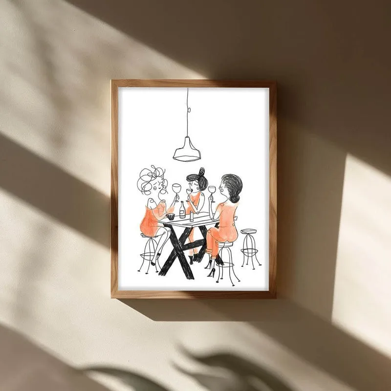 Figurine Dining Archival Canvas Wall Art - Brown media 3
