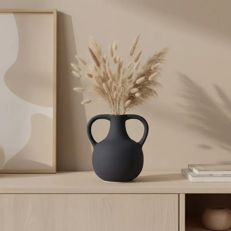 Matte Noir Loop Handle Ceramic Vase media 1