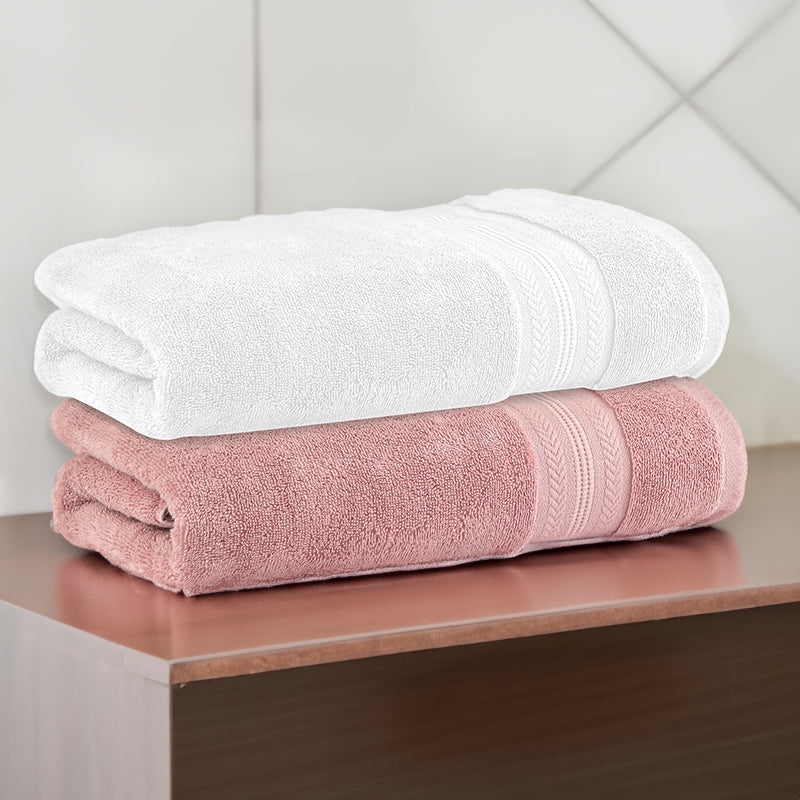 Reign Bath Towel (Pink & White) - Set Of Two