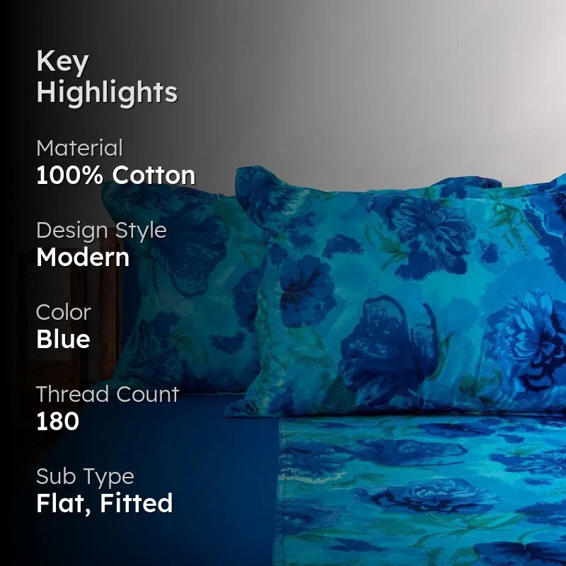 Swayam Beatific Blue Cotton Bedsheet - 180 TC media 2