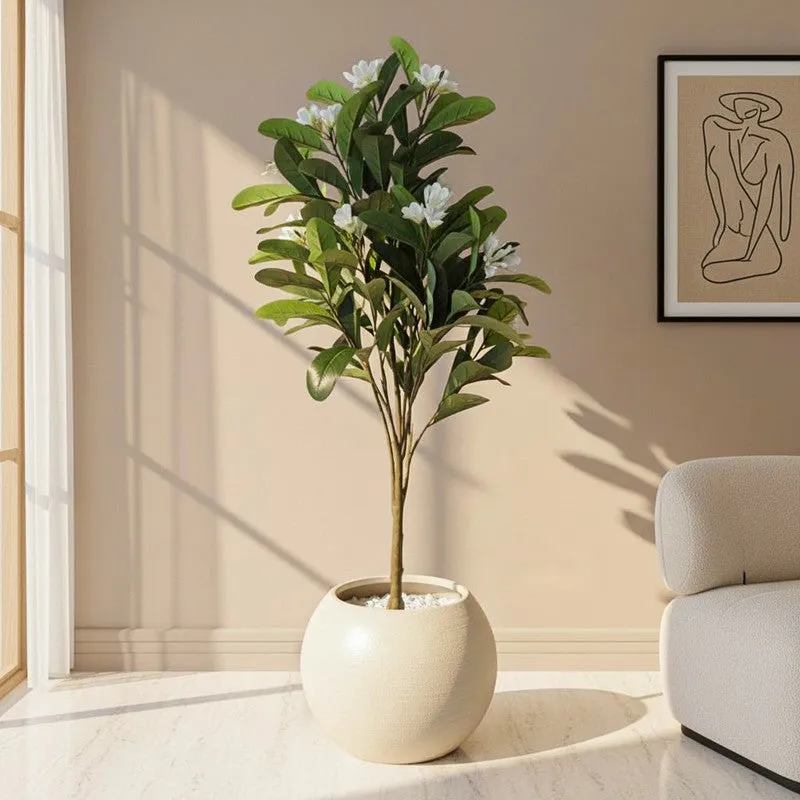 Faux Frangipani Plant With Black Plastic Pot - 3.94 ft media 1