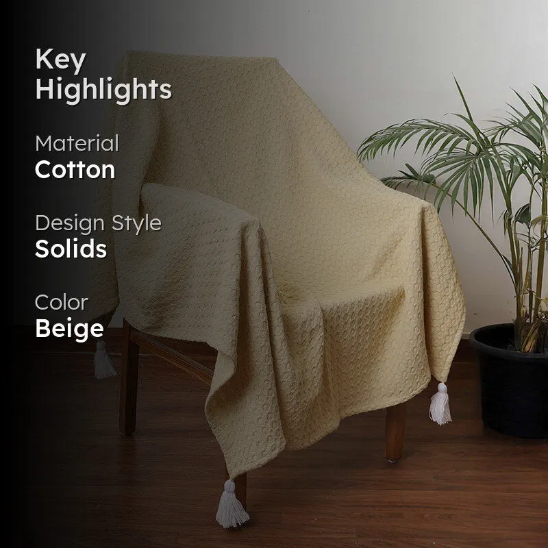 Tender Loom Knitted Cotton Throw - Beige media 2