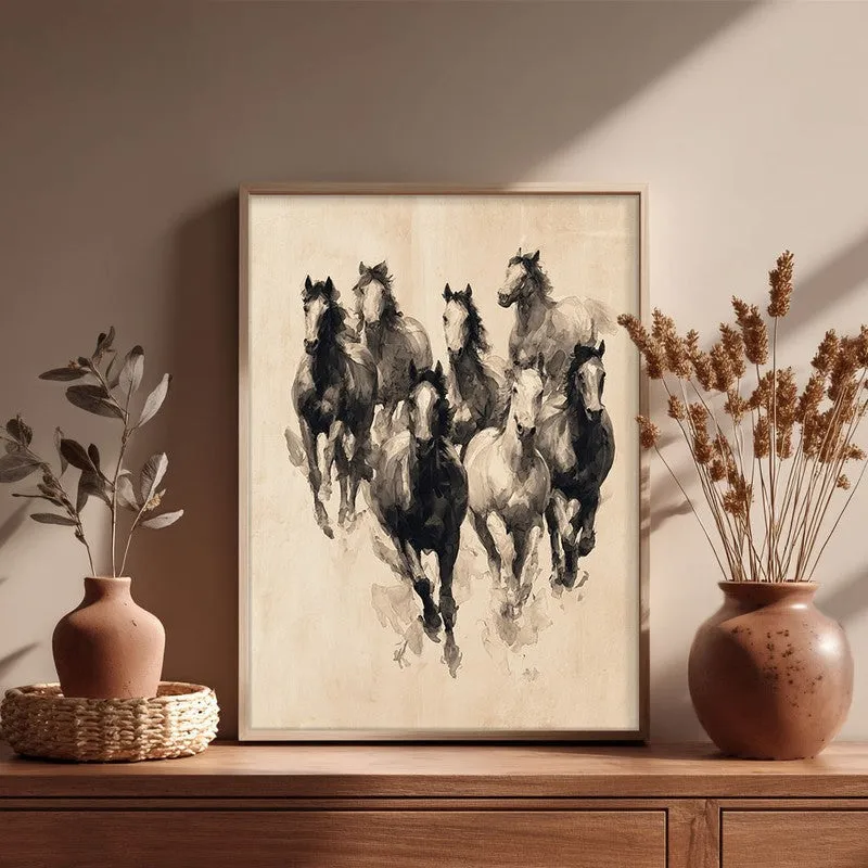 Sepia Wild Horse Wall Painting With Brown Frame media 5
