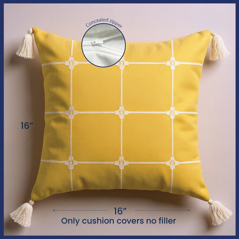 Urban Space Embroidered White,Yellow Cotton Cushion Cover Set -  Set of Three media 6