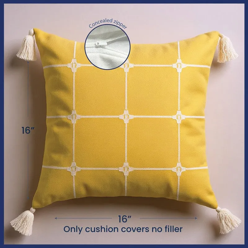 Urban Space Embroidered White,Yellow Cotton Cushion Cover Set -  Set of Three media 6