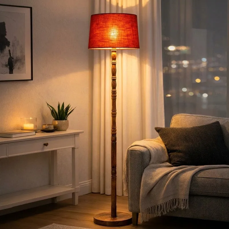 Heritage Turned Wooden Floor Lamp - Red & Brown media 1