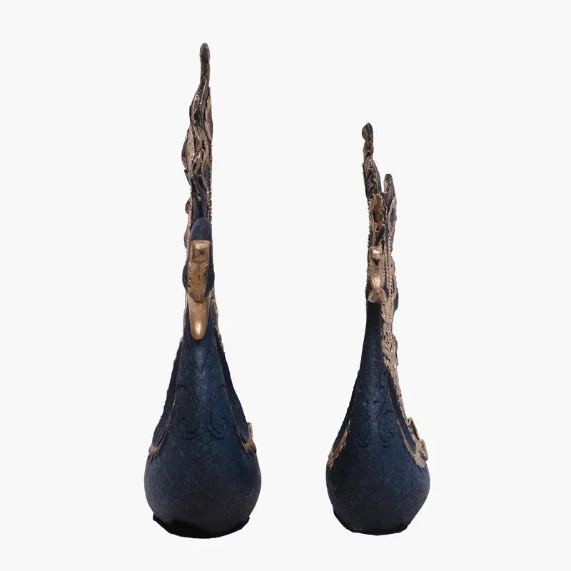Regal Peacock Polyresin Showpiece (Blue) - Set Of Two media 5