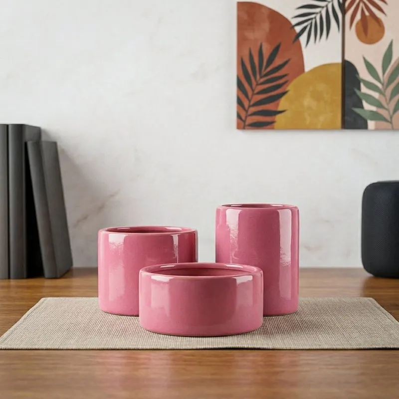 Ugaoo Lilac Stories Ceramic Pot (Magenta) - Set Of Three media 1