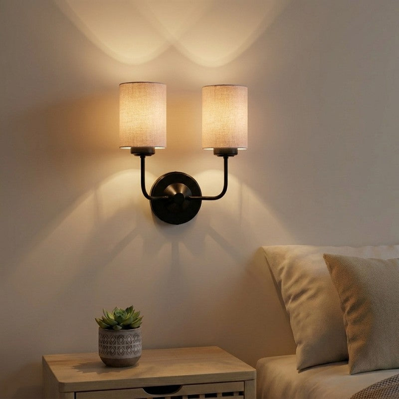 DualAura Muted Beige Jute Wall Lamp
