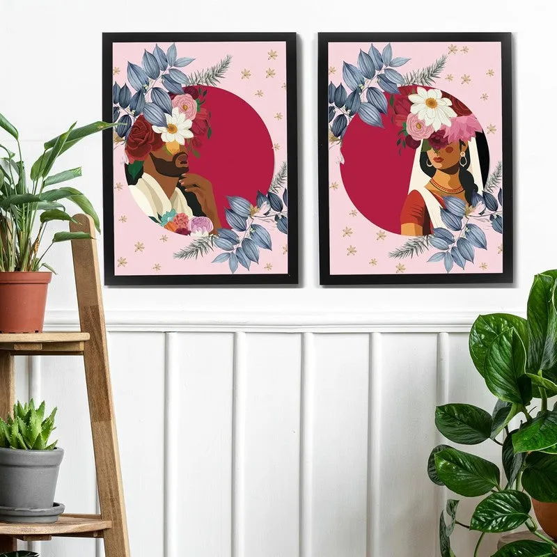 Diva Bloom Paper Wall Painting With MDF Frame - Set Of Two media 4