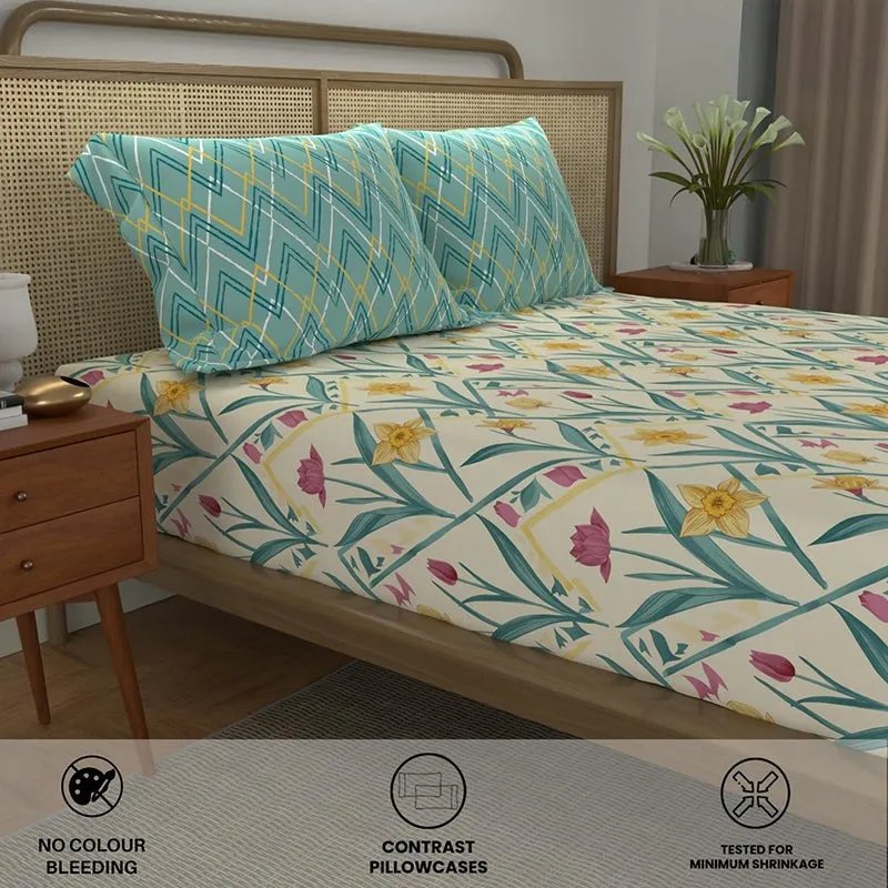 Urban Space Meadowra Cotton Bedsheet (Turquoise) - 144 TC media 8