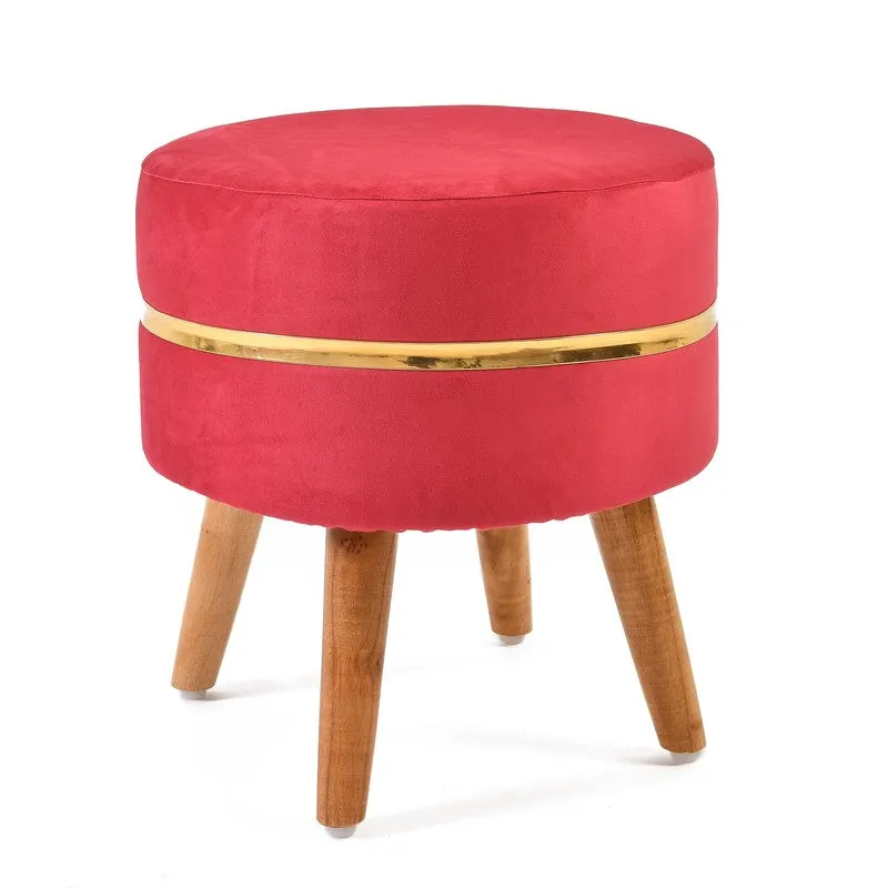 Classic Solid Velvet Ottoman - Red media 3