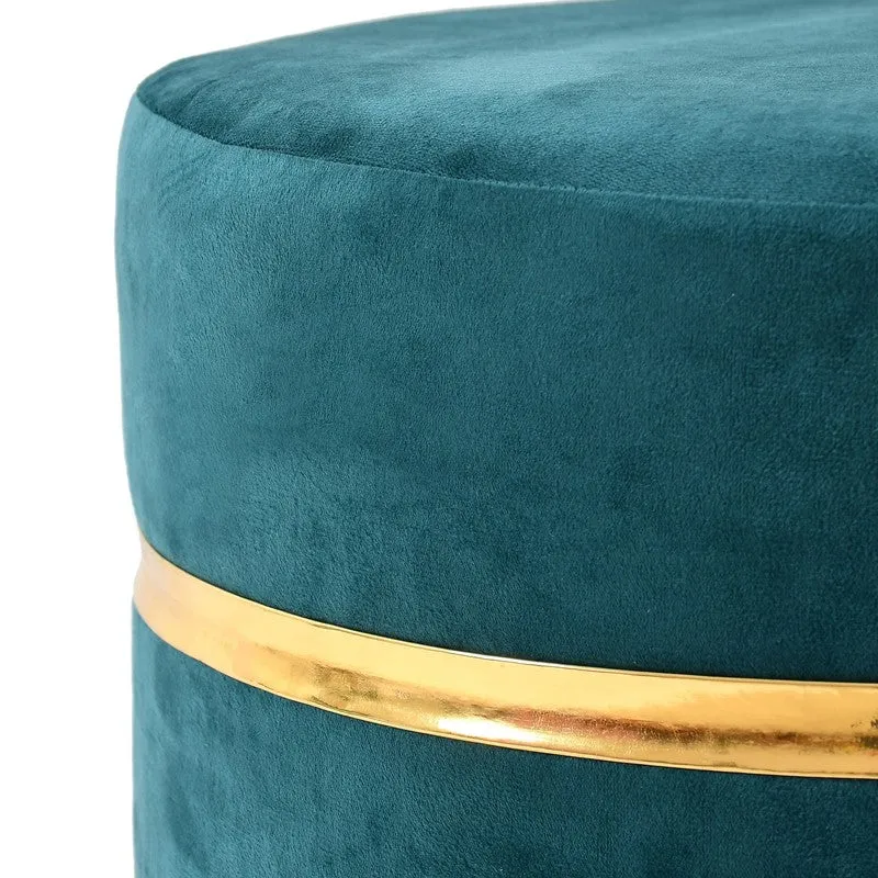 Classic Solid Velvet Ottoman - Blue & Gold media 4