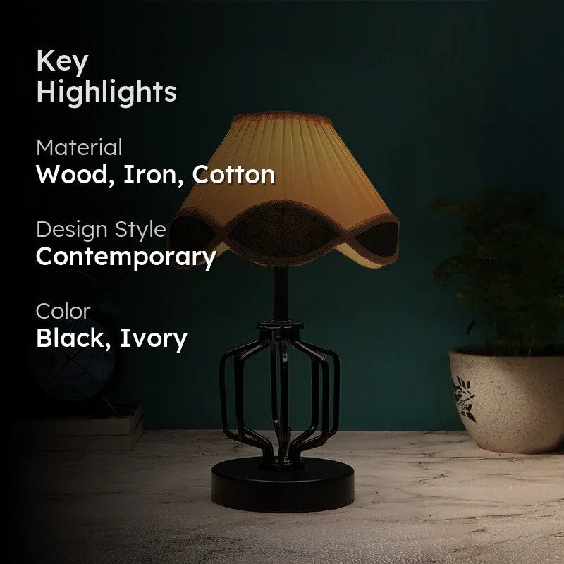 Auryne Cotton Table Lamp With Wooden Base - Ivory media 2