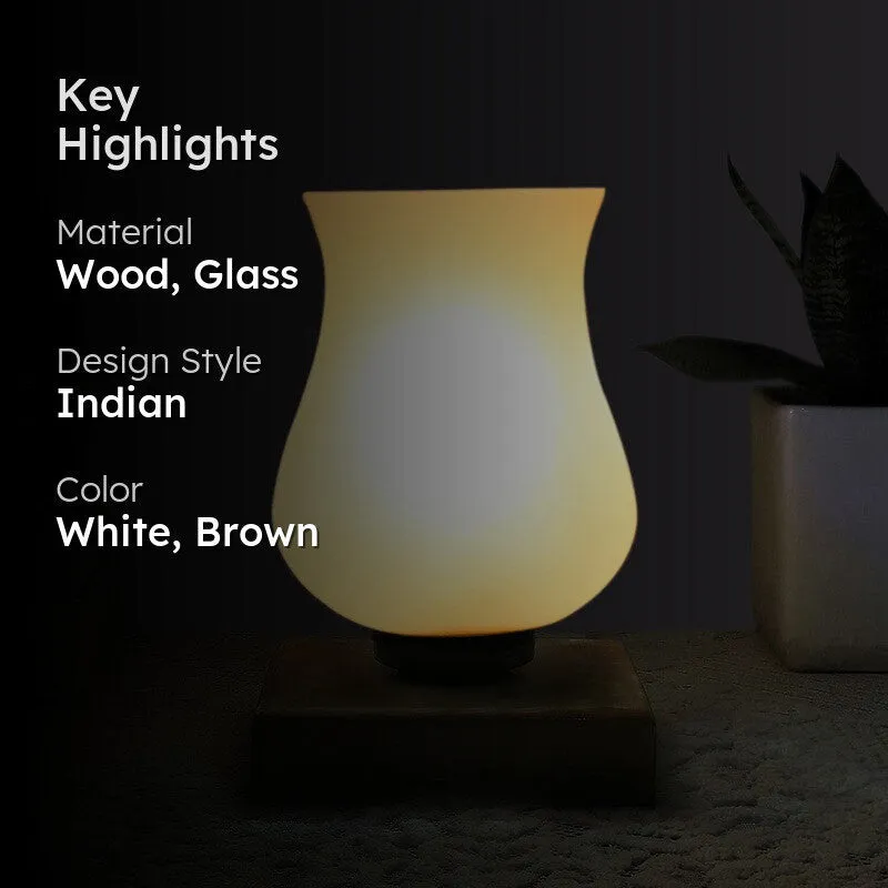 Skylora Glass Table Lamp With Wooden Base - White media 2
