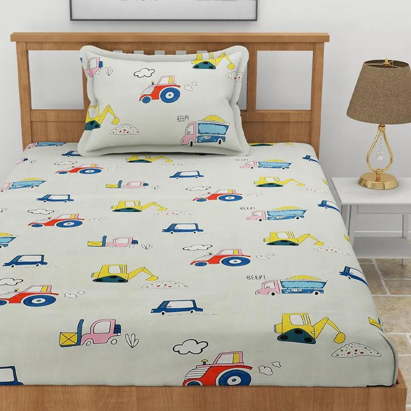 Truck Race Kids Fitted Microfiber Bedsheet - 130 GSM - 3