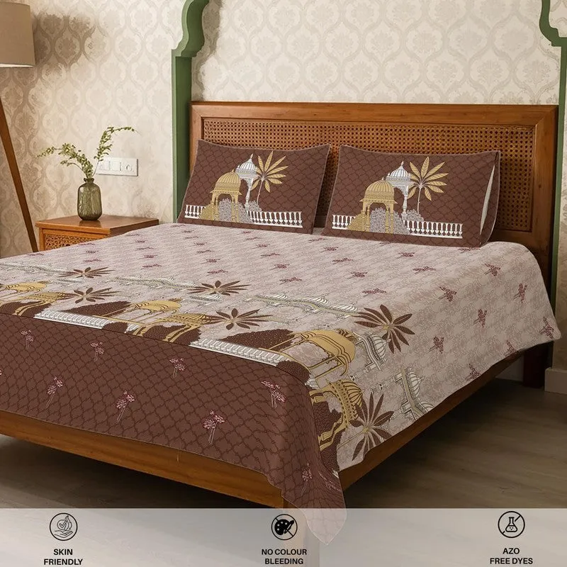 Urban Space Heritage Touch Fitted Cotton Bedsheet (Brown) - 300 TC media 5