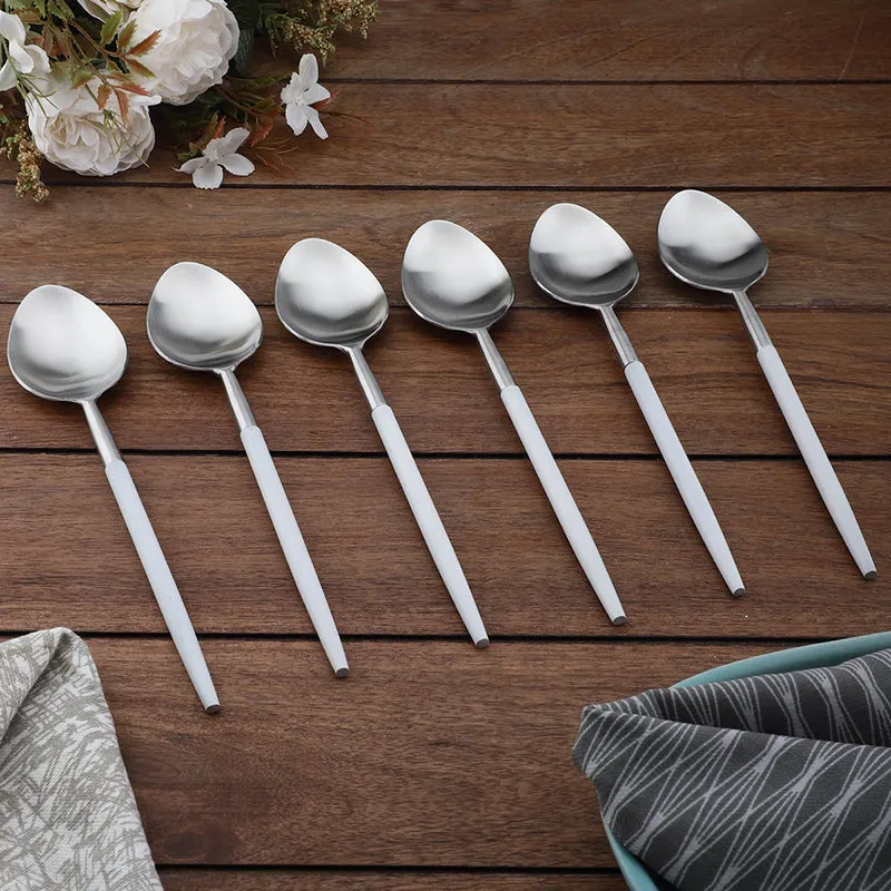 Stirling Stainless Steel Spoon Set (Silver & White) - Set Of Six media 1