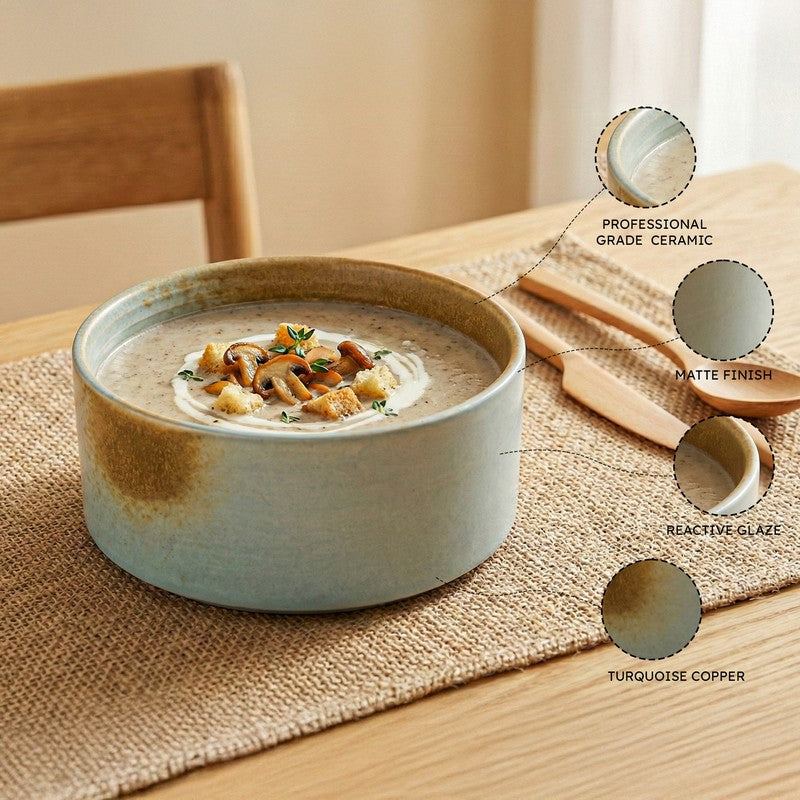 Whimsi Ceramic Soup Bowls (280 mL,Blue,Brown) - Set Of Two media 4