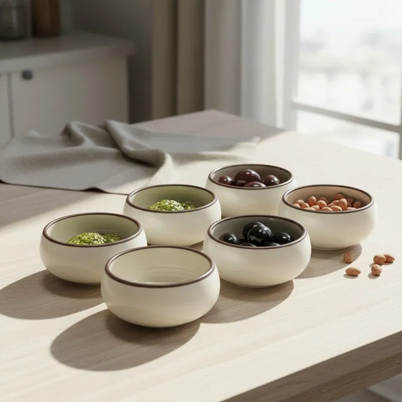 Brownline Handcrafted Ceramic Dip Bowls (Off White,150 mL) - Set Of Six media 1