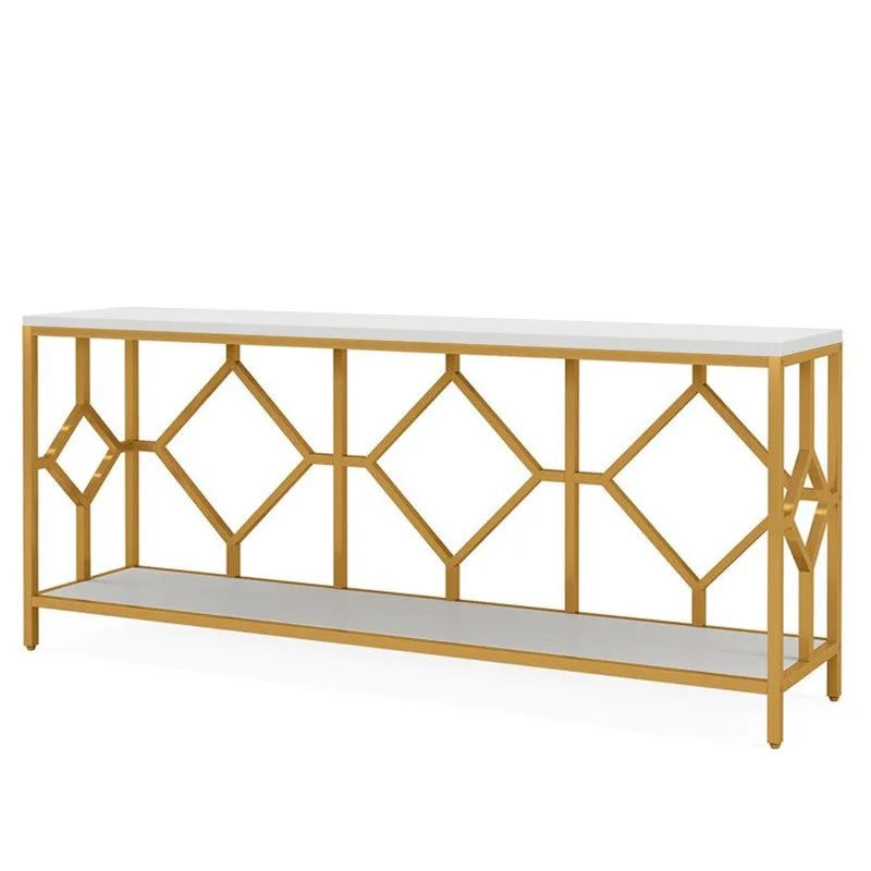 Extra Long Metal Console Table with Marble Top - Medium media 6