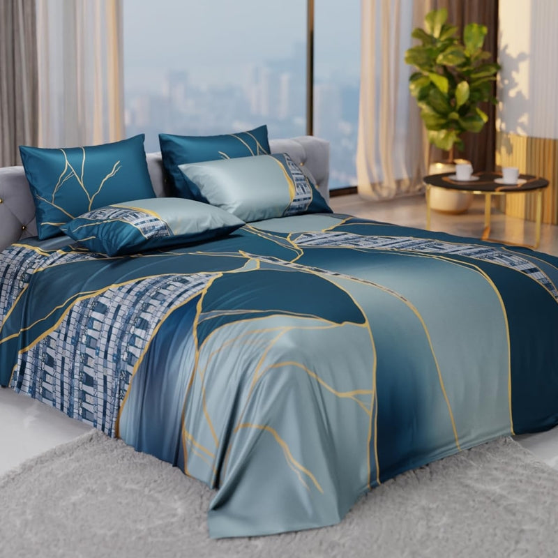 Teal Trace Pure Cotton Bedsheets - 150 GSM