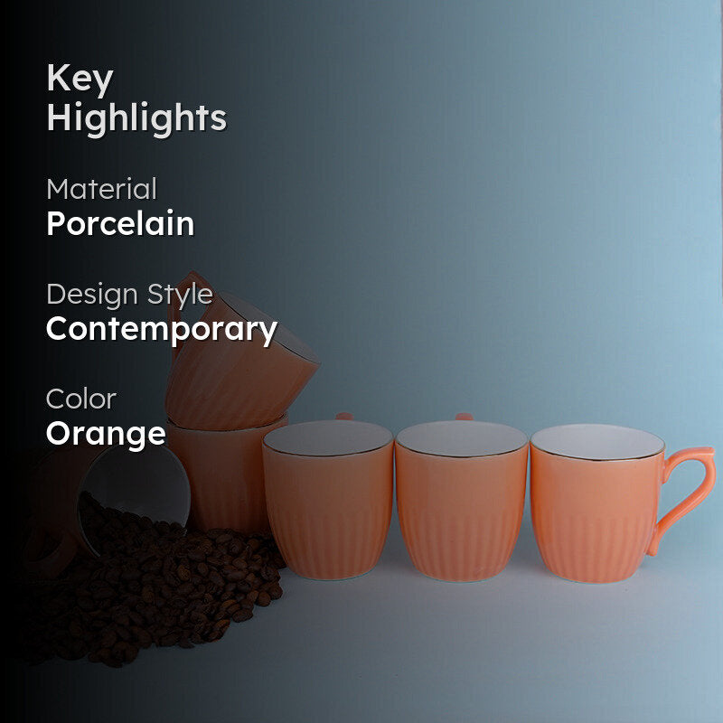 Glimo Porcelain Tea Cup (200 mL Each)/Orange)-  Set of Six media 2