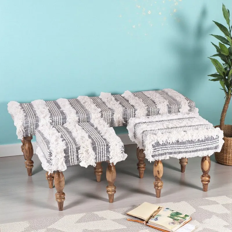 Aurex Sheesham Wooden Bench with Stools (Grey) - Three Piece Set media 1