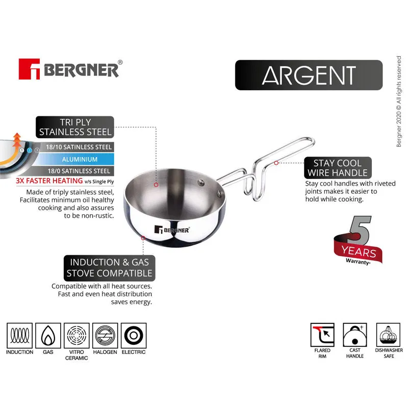 Bergner Argent Triply Stainless Steel Tadka Pan - 12 CM media 3