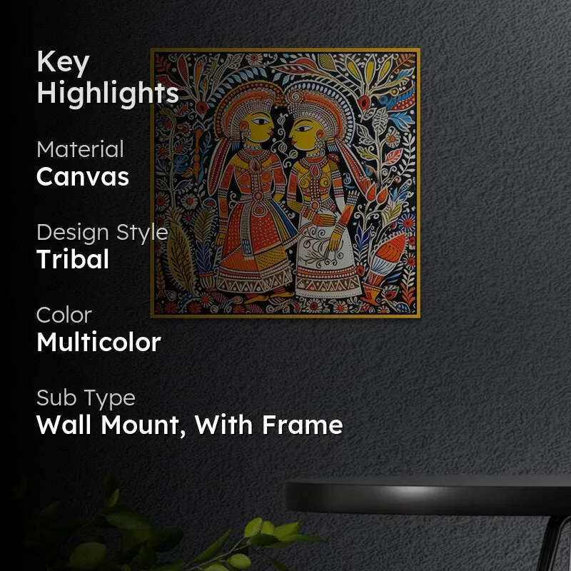 Madhubhani Motifs Canvas Wall Art With Frame media 2