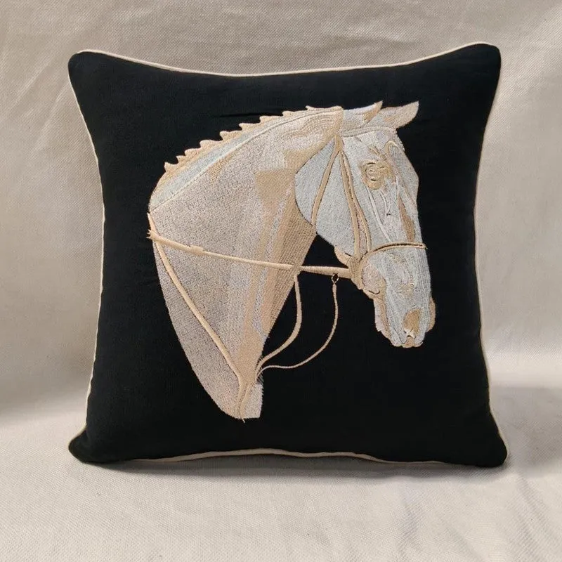Equine Embroidered Cushion cover - Black media 4