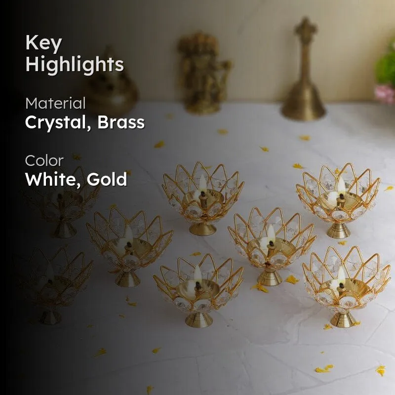 Garga Cryatal Brass Diya - Set Of Eight media 2