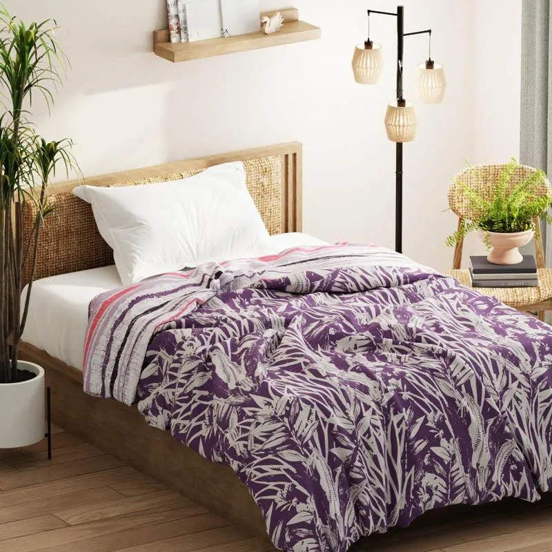 Arjia Floral Reversible Microfiber Comforter (Purple) - 120 GSM media 4