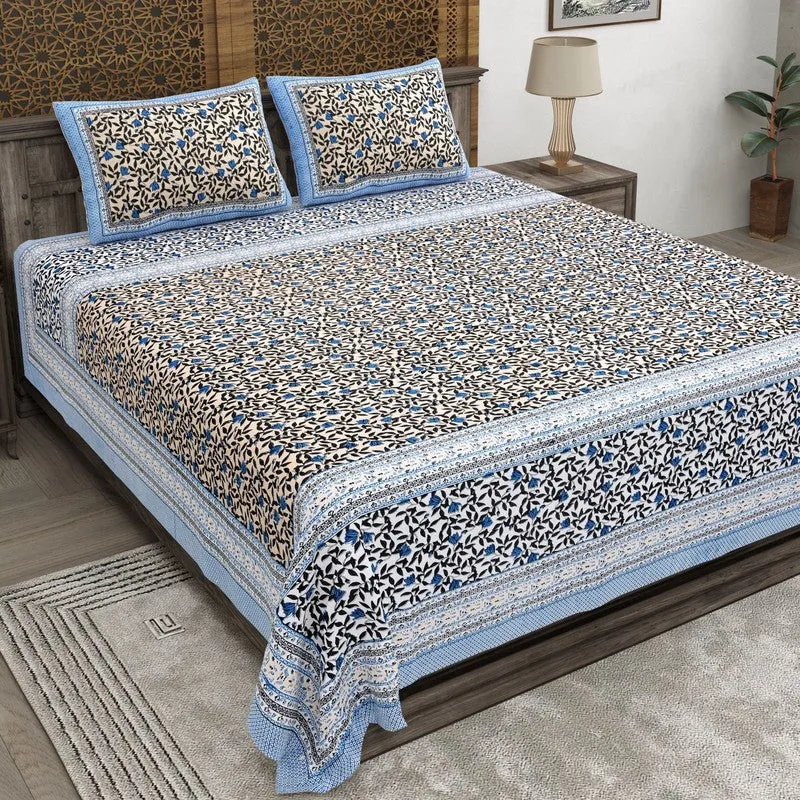 Shapeel Cotton Bedsheet (Blue,Brown) - 240 TC media 1