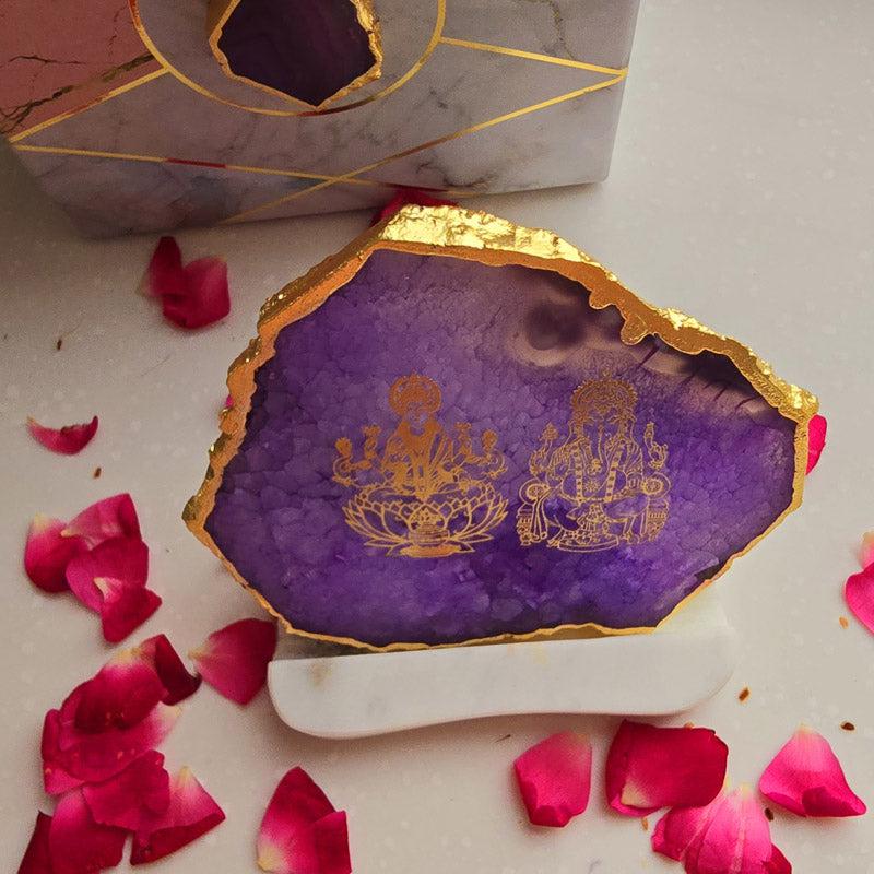 Festive Ganesha Laxmi Tealight Candle Holder - Purple media 3