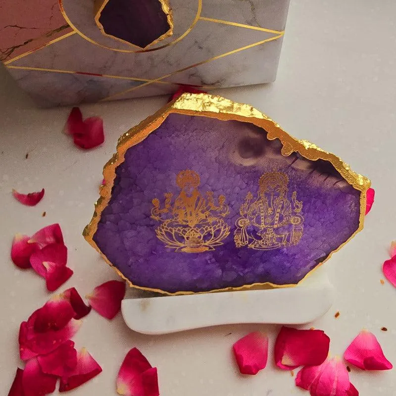 Festive Ganesha Laxmi Tealight Candle Holder - Purple - 3