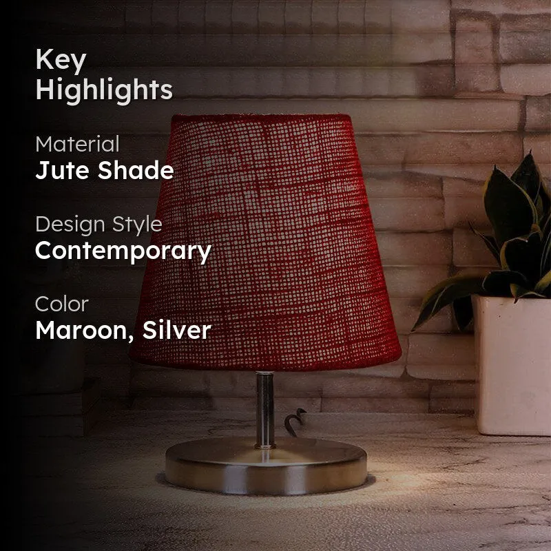 Vidro Jute Table Lamp - Maroon,Silver media 2