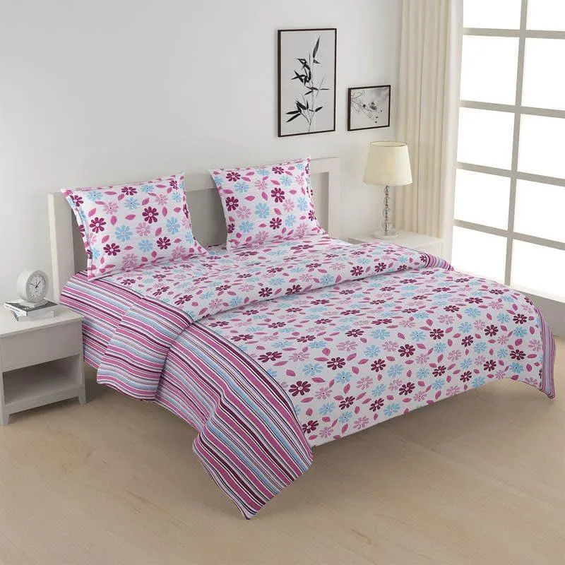 Swayam Floral Punch Cotton Bedsheet (Purple) - 160 TC media 1