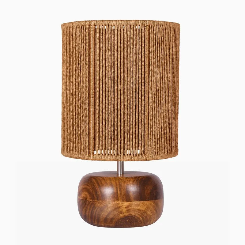 Glowora Wooden Table Lamp - Brown,Beige media 3