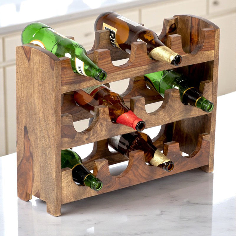 Yverox Sheesham Wooden Wine Rack - Light Brown