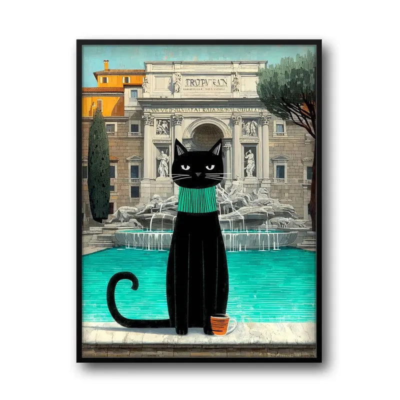 Heritage Coffee Cat Wall Painting With Frame media 4