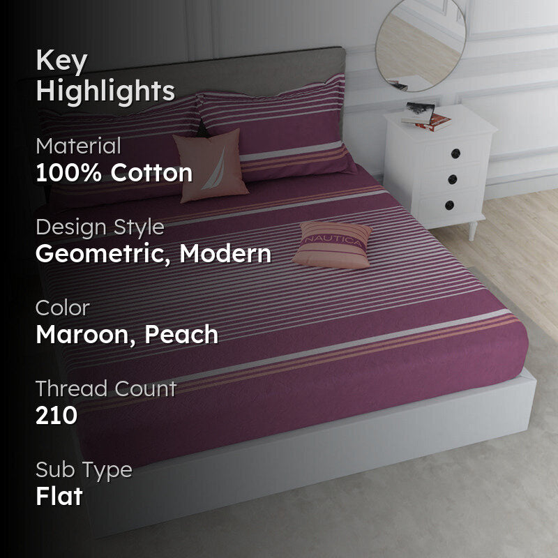 Nautica  Versailles Veil  Cotton Bedsheet (Maroon) - 210 TC media 2