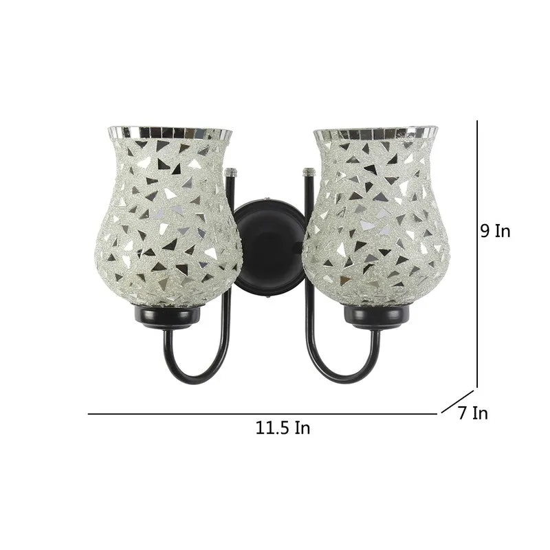 Dual wall lamp shown with dimensions on white background