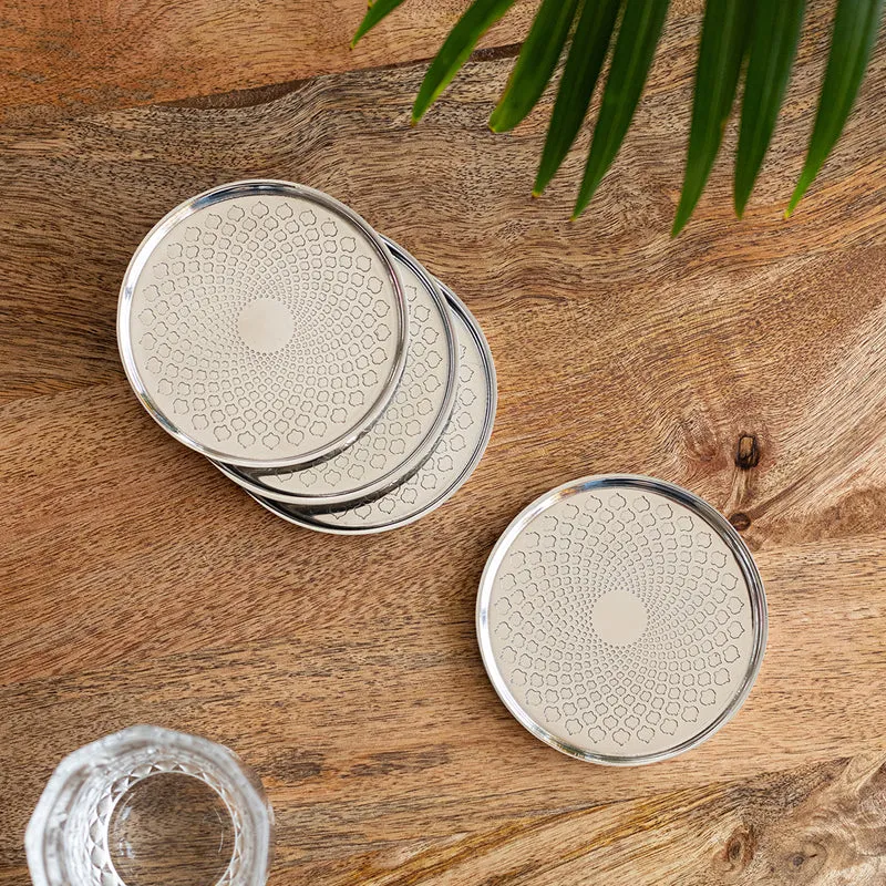 Mughal Mirage Hand-Etched Stainless Steel Coaster - Set Of Four media 1