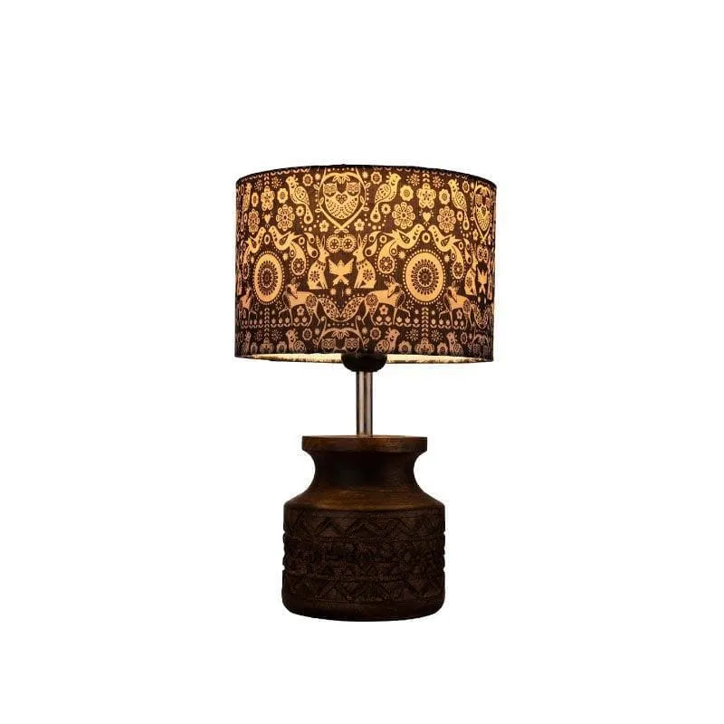Boho Fauna Carved Fabric Table Lamp - Blue,Brown media 5