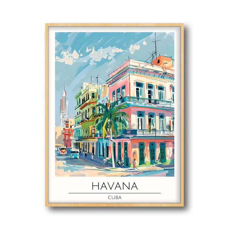 Vintage Havana Framed Canvas Archival Canvas Wall Painting - Natural Brown Frame media 5