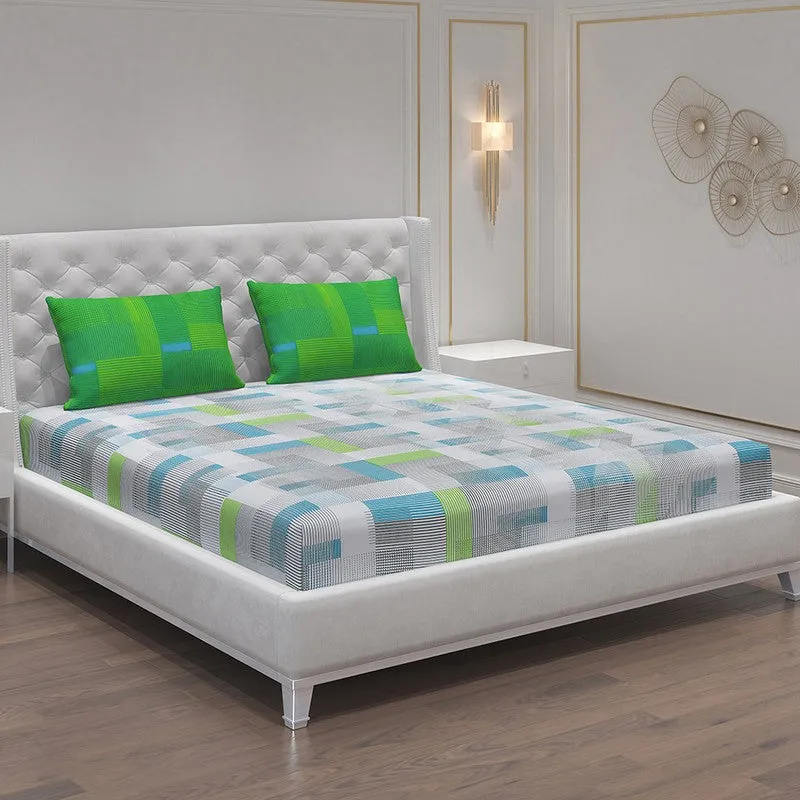 Monte Carlo Checkora Cotton Bedsheet (White,Green) - 104 TC media 1